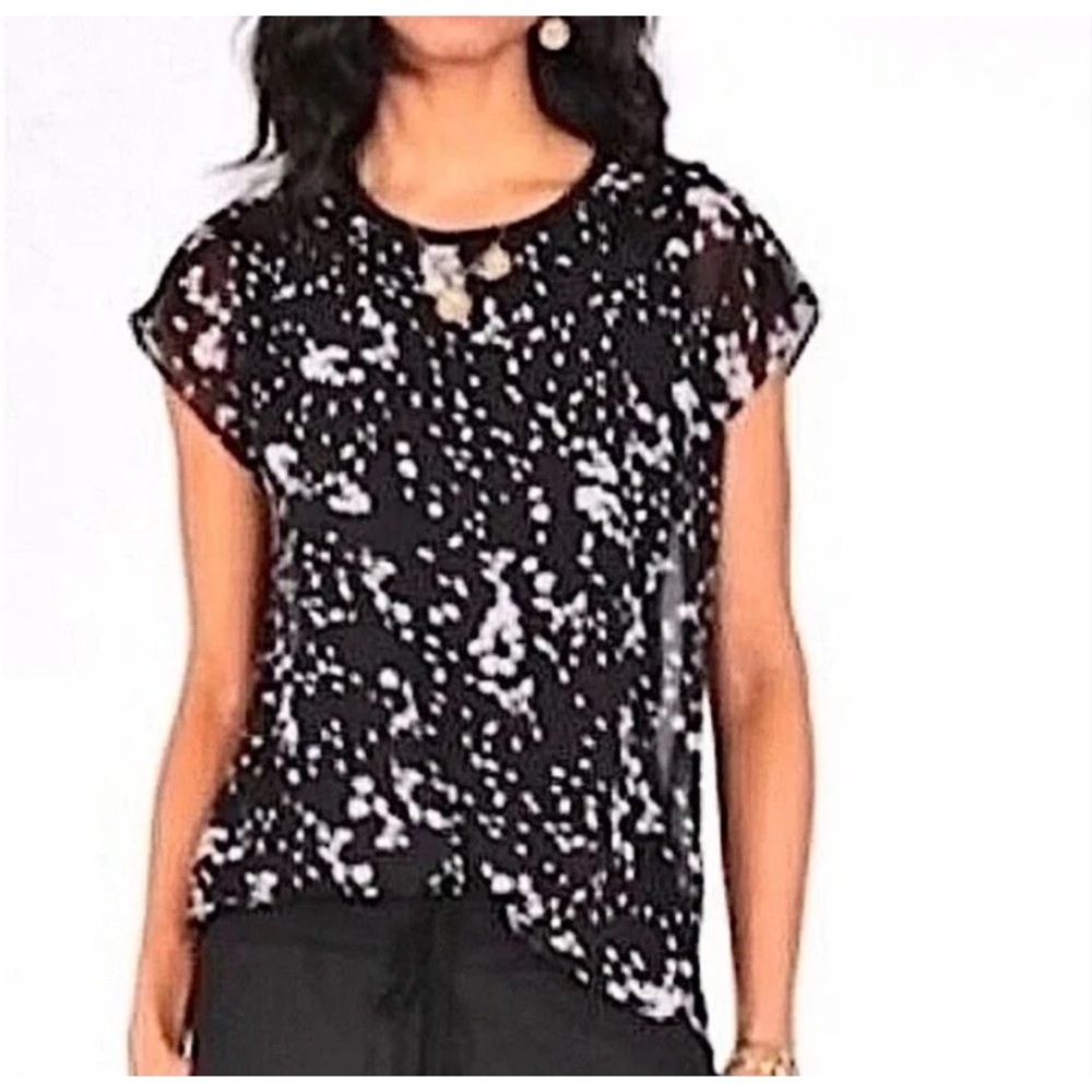 Cabi Women’s Cosmos Top Blouse  Size XS Black Gray Sheer Over Built in Tank